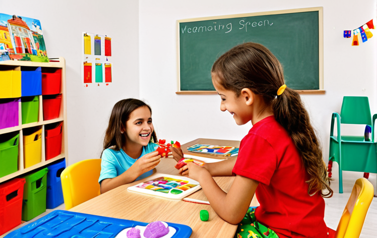 **

A bright and colorful classroom scene in Spain. Young children are engaged in various activities: painting, building with blocks, and reading with a teacher. The teacher is smiling and encouraging. Focus on the joy of learning and the vibrant environment. Include typical Spanish classroom decorations.

**