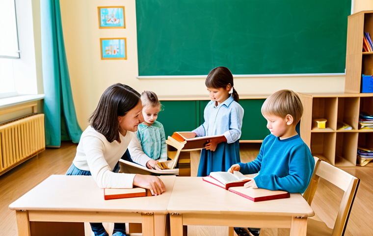유아교육지도사로서 학부모와의 첫 상담 준비 - Montessori Classroom Scene**

"A bright and airy Montessori classroom filled with children fully clo...