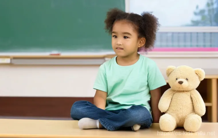 유아교육지도사 교육 실습 중 발생한 일화 - **Prompt: "A heartwarming scene depicting a kindergarten classroom. A young child, approximately 4 y...
