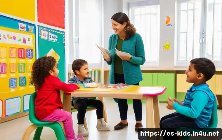 유아교육지도사 자격증 시험 FAQ 정리 - A warm and inviting classroom scene in a Spanish preschool, showing a diverse group of children aged...