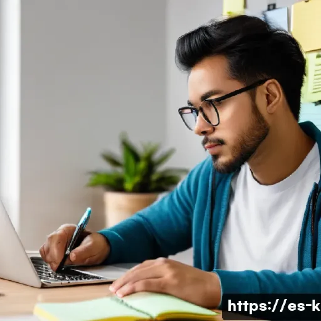 유아교육지도사 필기시험 고득점 사례 연구 - A focused young adult student sitting at a tidy desk in a cozy study room with natural light, using ...
