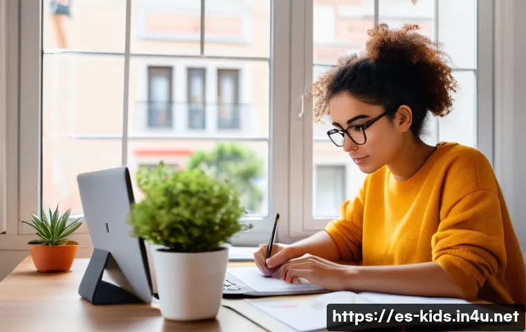 유아교육지도사 필기시험 준비를 위한 체크리스트 - A young Hispanic woman studying at a tidy desk in a bright, cozy room decorated with educational pos...