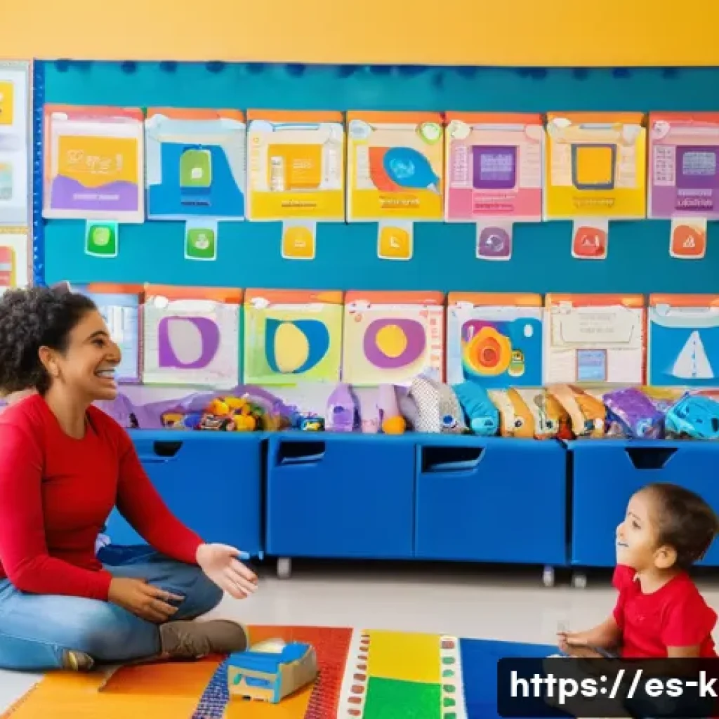 유아교육지도사 자격증 갱신 준비 가이드 - A professional early childhood educator in a modern Spanish classroom setting, engaged in a group ac...