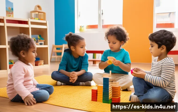 유아교육지도사 필기시험 대비 기초 과목 정리 - A warm and inviting early childhood classroom in a Spanish cultural setting, showing diverse childre...