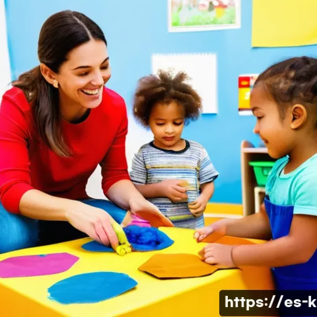 유아교육지도사로서의 첫 근무 경험 공유 - A lively and warm classroom scene in a Spanish preschool, showing diverse young children wearing col...