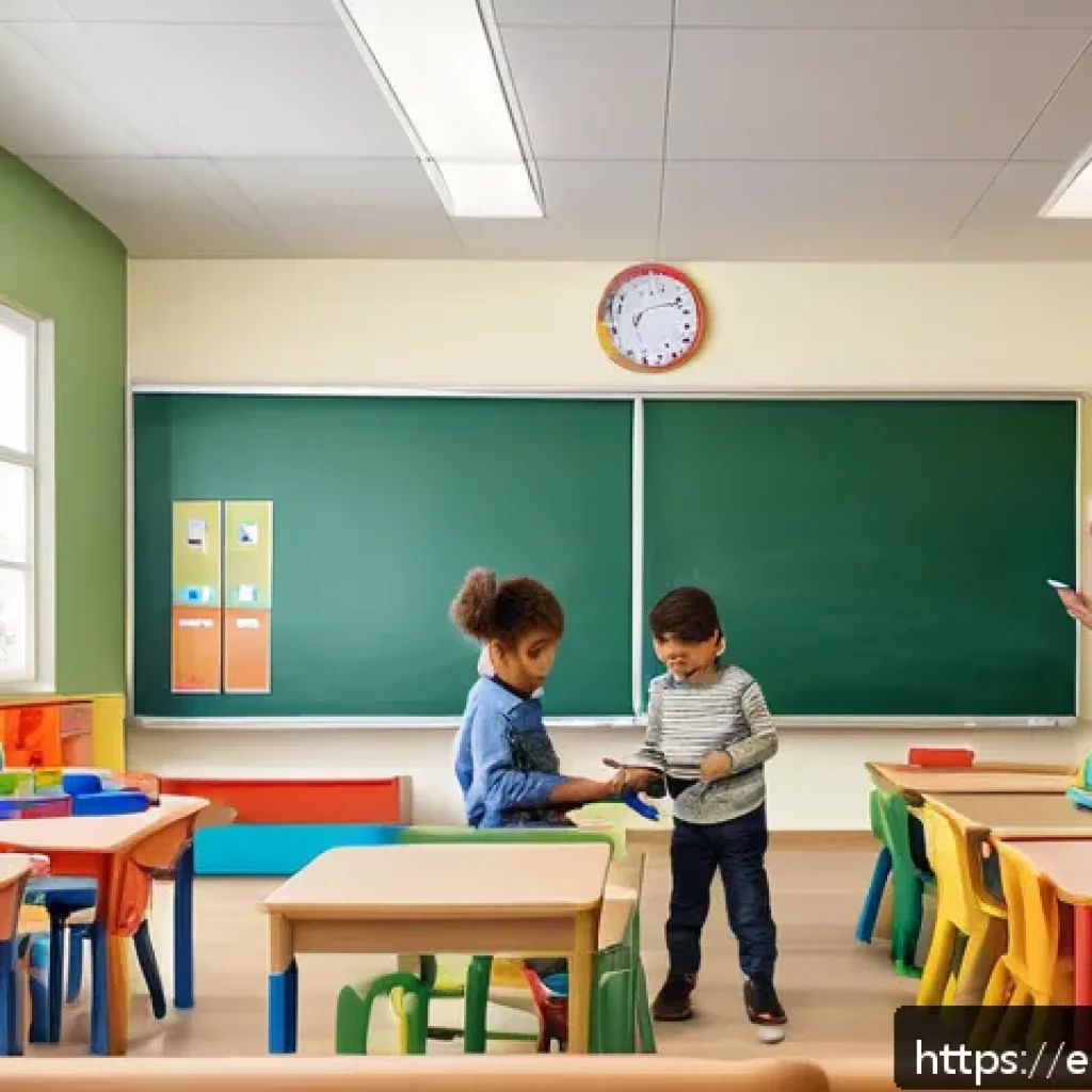 유아교육지도사로서 업무 효율성 높이는 법 - A bright and modern early childhood classroom in a Spanish-speaking country, featuring a well-organi...