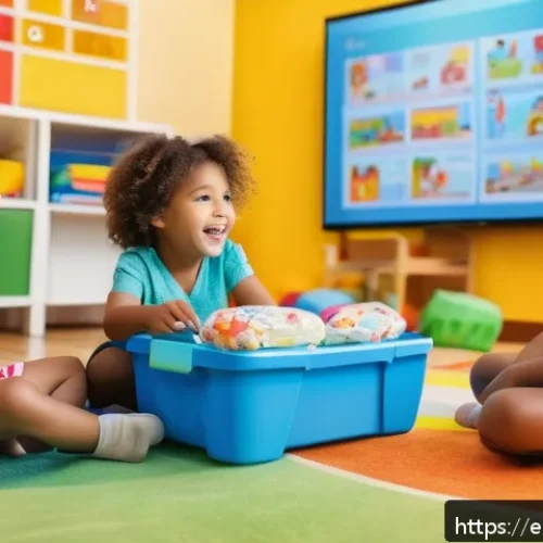 유아교육지도사 강의 녹화 및 활용법 - A bright and cheerful early childhood classroom scene showing a diverse group of young children, all...