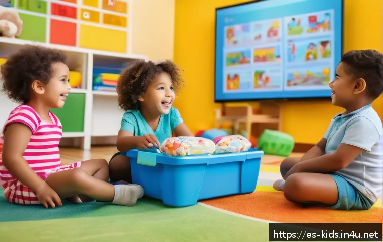 유아교육지도사 강의 녹화 및 활용법 - A bright and cheerful early childhood classroom scene showing a diverse group of young children, all...
