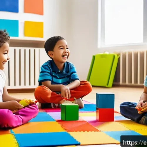 유아교육지도사 교육 자료 제작법 - A vibrant preschool classroom scene featuring children aged 3 to 5 engaged in sensory and symbolic p...