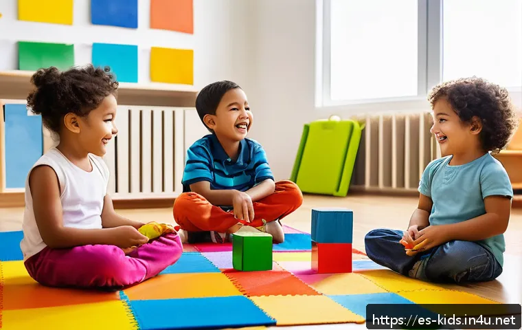 유아교육지도사 교육 자료 제작법 - A vibrant preschool classroom scene featuring children aged 3 to 5 engaged in sensory and symbolic p...