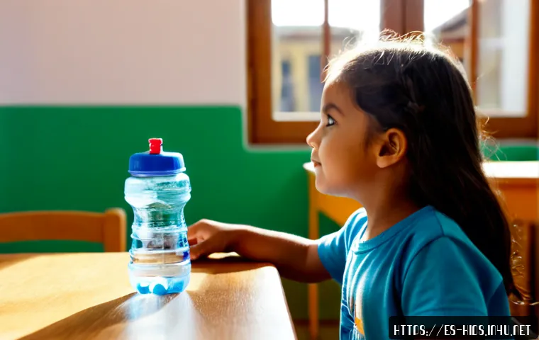Home 17 유아교육지도사로서 근무 중 건강 관리법 - Photorealistic early childhood educator in a bright Spanish preschool classroom, taking a quiet hydr...