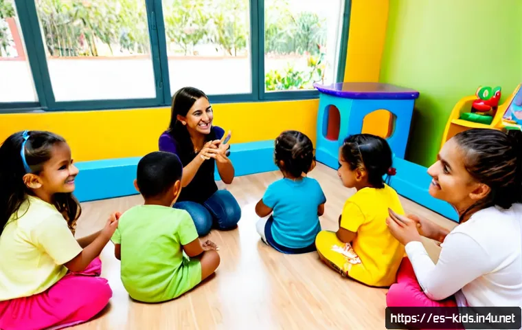 Home 17 유아교육지도사 강의 중 학생 흥미 유발법 - Photorealistic early childhood education workshop in a bright Spanish preschool classroom, a warm La...